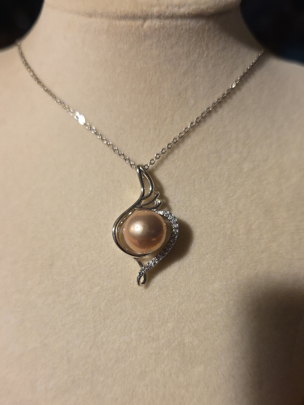 Sterling Silver Pearl Pendant Necklace - Bronze Pearl